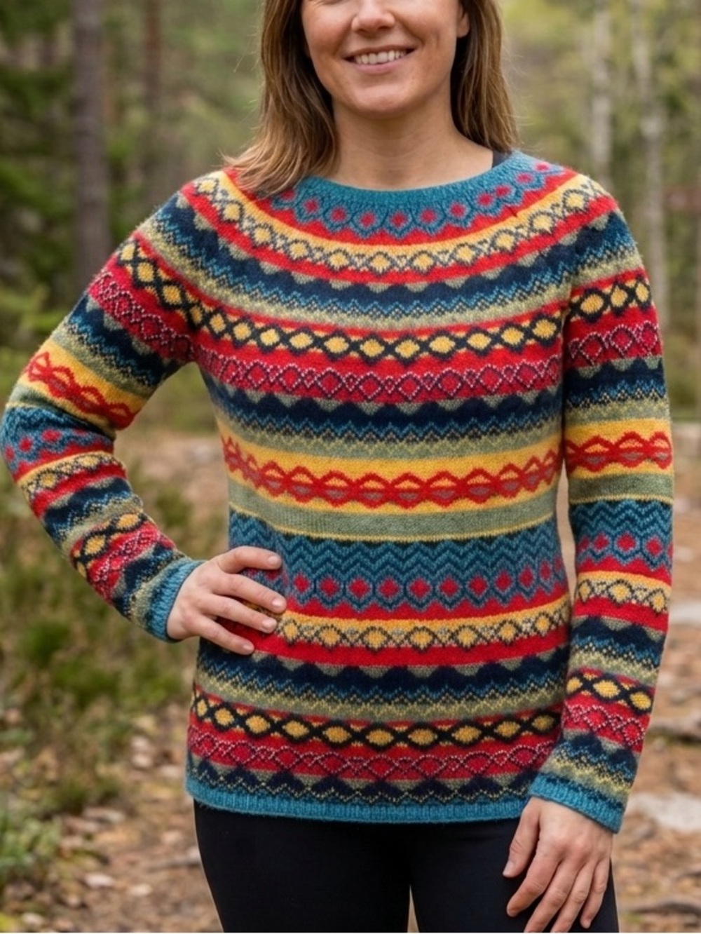Retro Classic Knit Women Sweater Rainbow Colors Style- Like Stephanie Emmings Lg